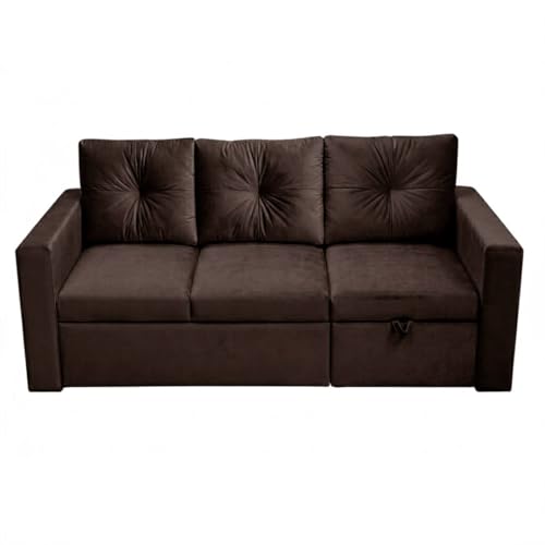 Image of FURNY Tira 4 Seater RHS Lounger Sofa Cum Bed (Dark Brown) with Pull-Out Function | Luxury Velvet Suede Finish | Durable Comfort | Ideal for Living Room