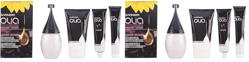 Garnier Olia - Coloración Permanente sin Amoniaco, con Aceites Florales de Origen Natural - Tono Negro Ébano 1.0 (Paquete de 2)