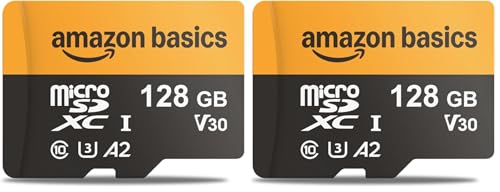 Image of Amazon Basics 128GB microSDXC Memory Card with Adapter for Smartphones, Drones, Cameras, Full HD, Read Speed Up to 200MB /s, 2-Pack