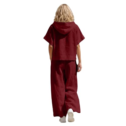 Combinaison 2 pièces en lin pour femme avec haut boutonné et pantalon large