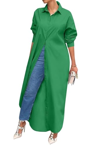 Image of Choichic Shirt Dresses for Women Casual Long Sleeve Cotton Button Down Maxi Dresses