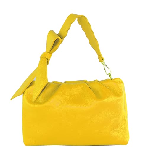 modamoda de - T254 - ital. Damen Henkeltasche Klein aus Leder, Farbe:Sonnengelb