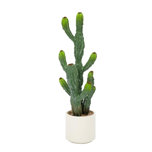 Keeplush 32 Artificial Cactus Plants Tall Artificial Plants Outdoor Tall Fake Cacti Plant UV-Resistant in White Pot Faux Floor Plants for Indoor Home Office Hotel Bedroom Patio Balcony Garden