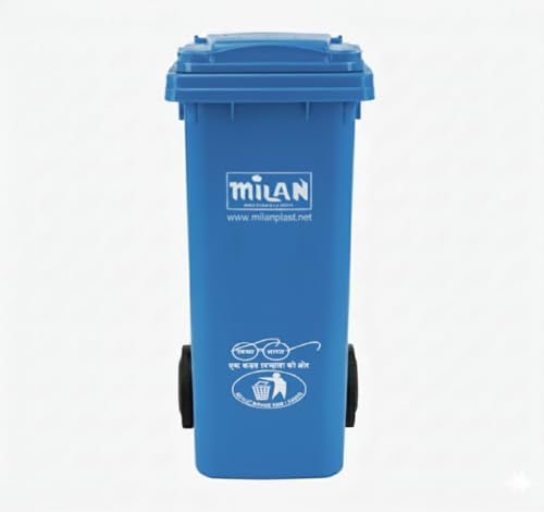 Image of Milan Plastic Manual-Lift Garbage Waste Dustbin with Wheels 120 Ltr Blue