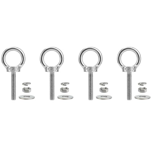 QWETRY M6 Stainless Steel Eye Bolts with Nuts Washer 4 Pack, M6 x 30mm(1/4