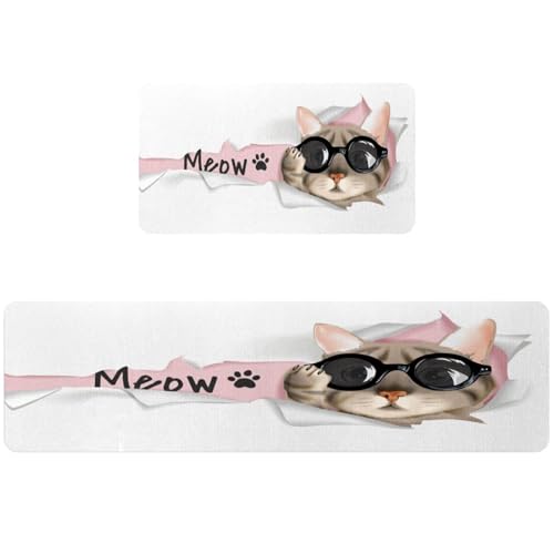 Tapis de cuisine antidérapants motif chat noir pour maison propre - 2