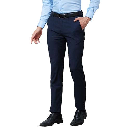 Image of Raymond Men's Mid Rise Poly Viscose Blend Solid Pattern Slim Fit Flat Front Formal Trouser