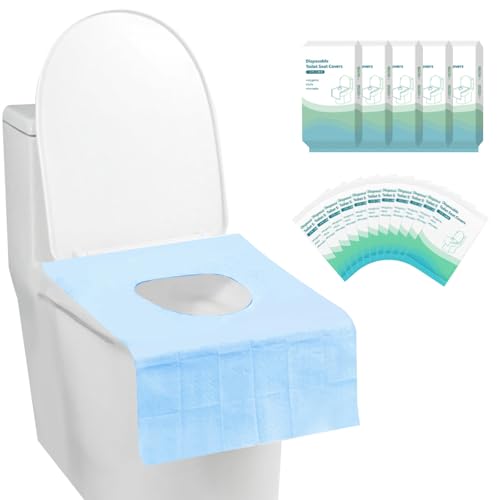 DIFEIUKI 使い捨て 便座シート 50枚セット 便座カバー トイレシート 防水 防汚 ずれない 衛生管理 トイレマット 大きめサイズ 妊婦 高齢者用 携帯 外出 旅行用 旅行グッズ 40x60cm ライトブルー