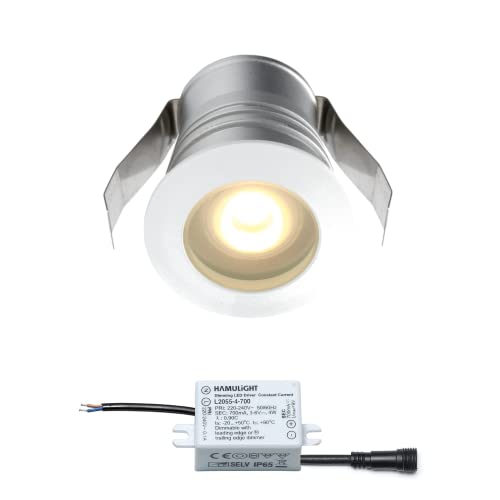 LED Einbaustrahler Burgos Weiß in | Einbauleuchten / Deckenstrahler / Einbauspots / Einbaulampen / Downlight / Bad/Dusche / 3W / Dimmbar / Rund / Flach / 230V / IP65 / Warmweiß Cover