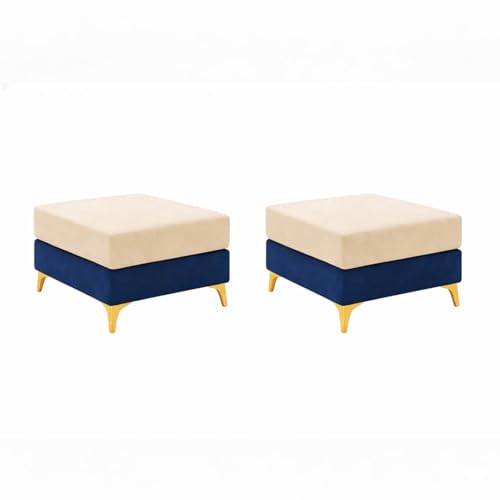 Image of Strike Dual Tone Plush 5 Seater L Shape Sofa Set with 2 Movable Ottomans| Flexible Layout | Silken Velvet Suede| Golden Metal Legs |for Living Rooms & Office Spaces (Dark Blue & Cream)