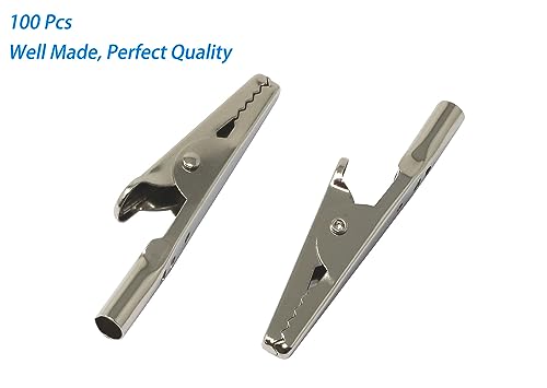 Image of iExcell 100 Pcs 2 inch /51mm Steel Alligator Clips Crocodile Clamps,Silver Tone Nickel Plated, Come in a Plastic Case