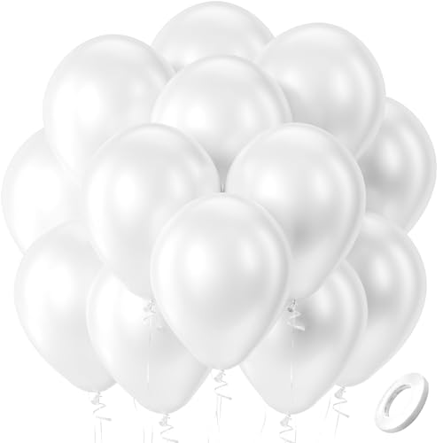 Bezente Pearl White Balloons Latex Party Balloons - 100 Pack 12 inch Round Helium Pearlescent White Ivory Balloons for Anniversary Wedding Bridal Shower Birthday Engagement Party Decorations