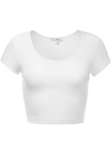 Luna Flower Women's Short Sleeve Cute Basic Knit Slim Fit Scoop Neck Crop Top (GTEW028)