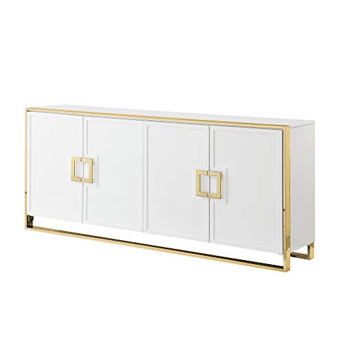 Inspired Home Sideboard - White | Design: Daryl | 4 Doors | Polished Gold Handle And Leg Tip #TOP3