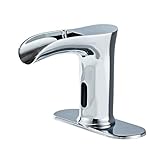 HHOOMMEE Waterfall Touchless Bathroom Sink Faucet Automatic Sensor Tap Mixer with Deck Plate (Chrome)