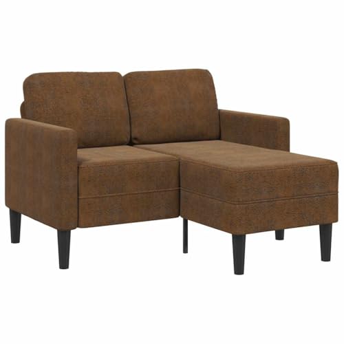 Amorsee 2-Sitzer Sofa mit Fußhocker aus Kunstleder Eckcouch in L-Form Rechts/Links Ecksofa fürs Wohnzimmer/Schlafzimmer/Wohnung, Braun