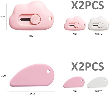 2 Pieces of Ceramic Box Opener and 2 Pieces of Mini Portable Utility Knives, Ceramic Safety Cutter, Telescopic Practical Letter Opener, Mini Box Opener, Used in Homes and Offices (Pink, White)