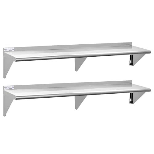 Image of Hally Stainless Steel Shelf Wall Mounted Metal Shelf Wall Shelf 12 x 72 NSF Heavy Duty 345 lb Capacity, Commercial Wall Mounted Storage Rack for Kitchen, Garage, Laundry Room 2 Pack