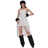 Fancylovesotio フェイクファー ヘッドバンド アームウォーマー 手首カフ イヤーマフ イヤーウォーマー コスチューム 2点セット, ブラック, 22.8 Inch