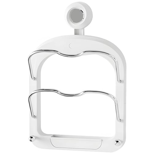 2-Tier Pot Lid Organizer with Wall-Mounted Suction Hook, Space-Saving Cooking Utensil Storage, White