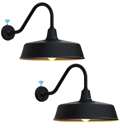 Image of JOESA Large 18 inch Outdoor Gooseneck Barn Light 2-Pack, Dusk to Dawn Farmhouse Wall Light Fixture for Porch and Garage, Classic Exterior Barn Light, Weather Resistant