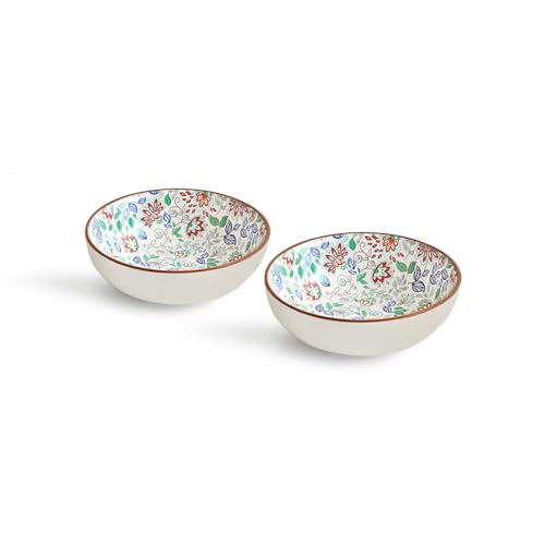 Image of ExclusiveLane 'Spring Garden' Handcrafted Ceramic Bowl Ceramic Serving Bowls Set Snack Bowl (Set of 2, 420 ML, Microwave Safe, Dishwasher Safe)