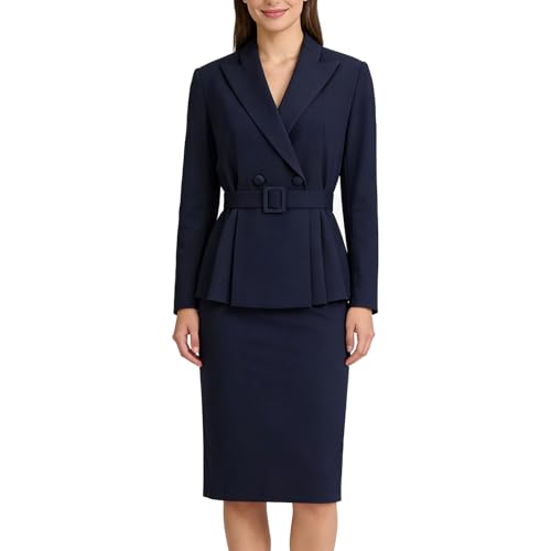 2 Piece Skirt Suits Set for Women Business Work, Ruffle