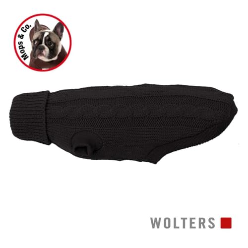Wolters | Zopf-Strickpullover für Mops&Co in Schwarz | Rückenlänge 45 cm