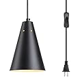 Black Plug In Pendant Light,Hanging Lights With Plug In Cord On/Off Switch, Mini Pendant Lights for Kitchen Island,Modern Farmhouse Pendant Light Fixture with Metal Shade,Hanging Lamps for Bedroom
