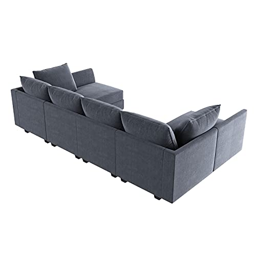 Honbay Reversible Sectional Sofa With Chaise U-Shape Sofa With Modern Fabric Modular Sectional Set With Ottomans, Bluish Grey #TOP7