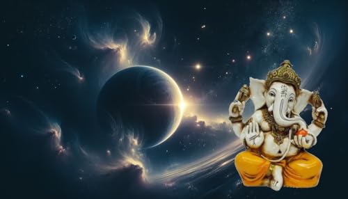 Lightahead® The Blessing. Lord RAJA Ganesh GANPATI Statue of Elephant Hindu GOD in Color & Gold Made from Marble Powder in India