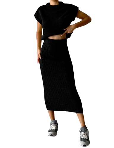 Zhiyouni Women's 2 Piece Sweater Sets Outfits Knit Vest Pullover Bodycon Maxi Skirts Loungewear