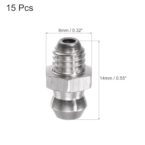 Image of uxcell 304 Stainless Steel Straight Grease Fitting M6 x 1mm Thread Hydraulic Grease Fitting Accessories, 15Pcs