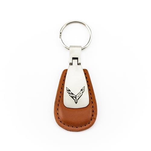 SR1 Performance C8 Corvette Leather Teardrop Key Chain - Officially Licensed Chevrolet Key Chain (Brown)
