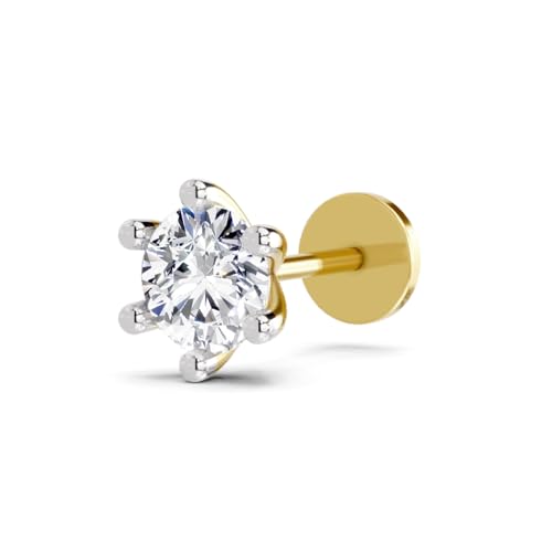 Image of Sparkles Lab Grown Diamond 0.03 Carat - 0.50 Carat Round Shape Solitaire Diamond Nose Pin for Women | 14K Gold IGI Certified FG VS Quality