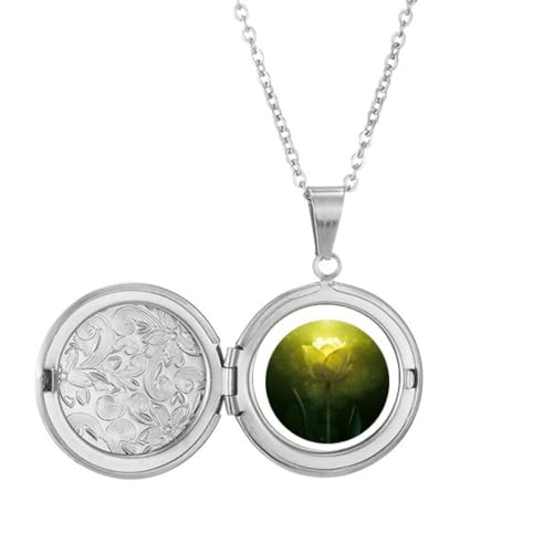 Collier médaillon fleur en verdure pour anniversaire