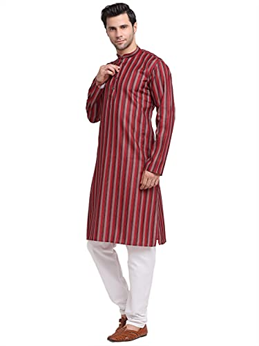 Image of KRAFT INDIA Men Cotton Dark Stripped Kurta ONLY