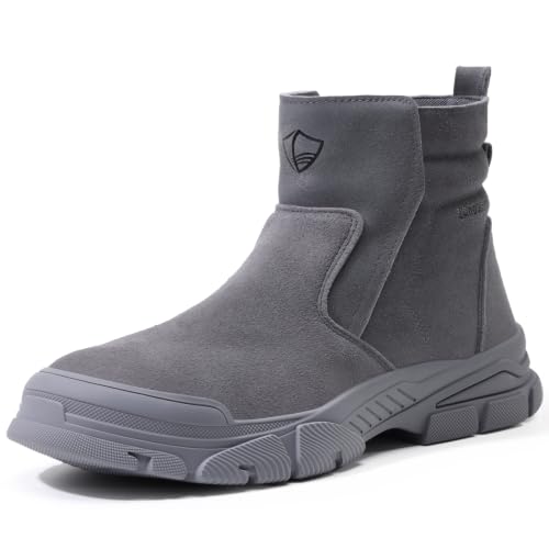Image of GLANOUDUN Steel Toe Boots for Men Welding Work Boots Indestructible Mens Safety Toe Boot Zipper Construction Boot Laceless Welder Footwear