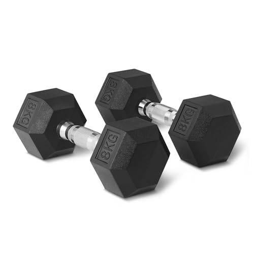 Amazon Basics Rubber Encased Hex Dumbbell Weights Set, 8 kg, Black