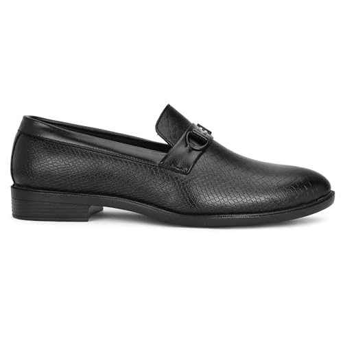 Image of NARKI Men's Tan Formal Loafers - Stylish Slip-On Synthetic Leather Dress Shoes | Textured Office Wear Shoes for Men