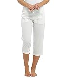 Hose mit einer 3/4 Länge für Damen und Frauen, aus Leinen mit Gummizug in der Taille Gr. 40, weiß