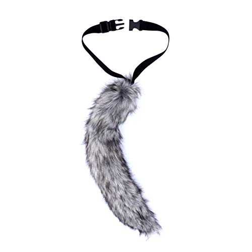 Milisten Fox Faux Fur Tail Cosplay Halloween Party Costume Tail Vivid Lifelike Adult Teen Costume Animal Tail (Dark Grey)