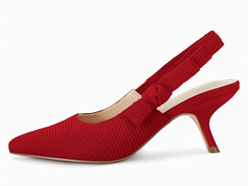 Image of Coutgo Womens Slingback Kitten Heels Closed Pointed Toe Bowknot Knitted Slip On Work Pumps Dress Shoes