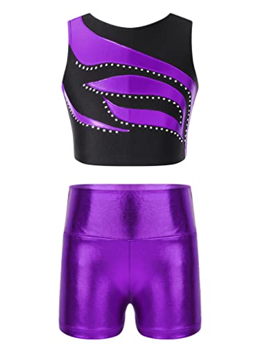 JanJean Kids 2 Piece Athletic Outfits Girls Shiny Tank Top with Shorts Outfits for Gym Sports Leotard Workout Fitness