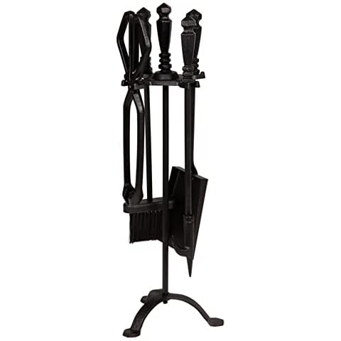SAVING HUB 5 Piece Companion Set Fireplace Tools - Indoor Accessories for Coal Wood Fires Burner Cast Iron Toolset - Includes Brush, Tongs, Shovel, Poker Fireset Kit Black (Temple Set 24") Cover