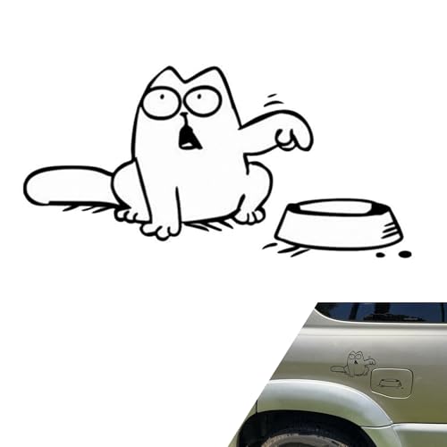 Image of Shakas Fuel Cap Sticker, Hungry Simmons Cat and Empty Bowl Cute Cartoon Decoration, Multi-function Car Window Tailgate Waterproof Self-adhesive Fun Decal, for Most Cars Trucks Laptops (Black #R)