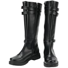 MenS Knight Boots Renaissance AdultS Knee High Boots with Belt Buckle Medieval Viking Shoes