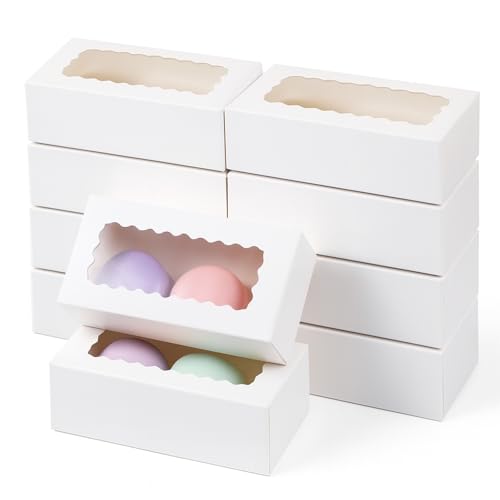 IMengjbang 100PCS White Macaron Gift Boxes for 2 Small Treat Boxes 4.17 x 2.16 x 1.37 Inches Chocolate Covered Ores Box Macaron Packaging for Wedding Party