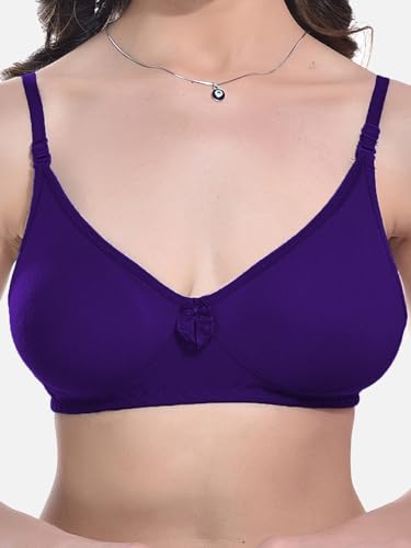 Image of FIMS - Fashion is my style Women Cotton Blend Non-Padded Bra Non-Wired Mould Seamless Cup Solid Bras Cup-B Pack of 1, Multicolor
