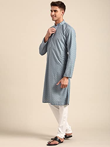 Image of Rajubhai Hargovindas Men Pure Cotton Chikankari Embroidered Straight Kurta